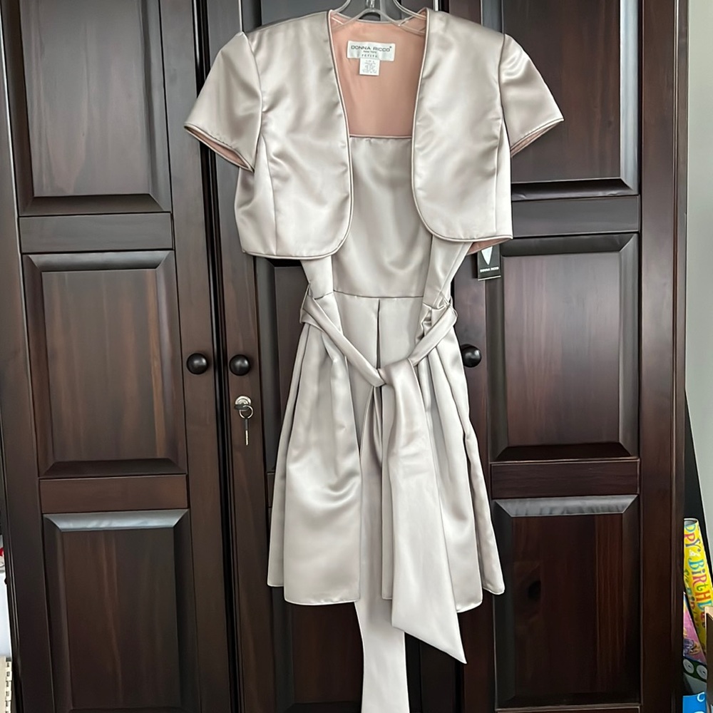 Taupe Spaghetti Strap Mini Dress w Bolero